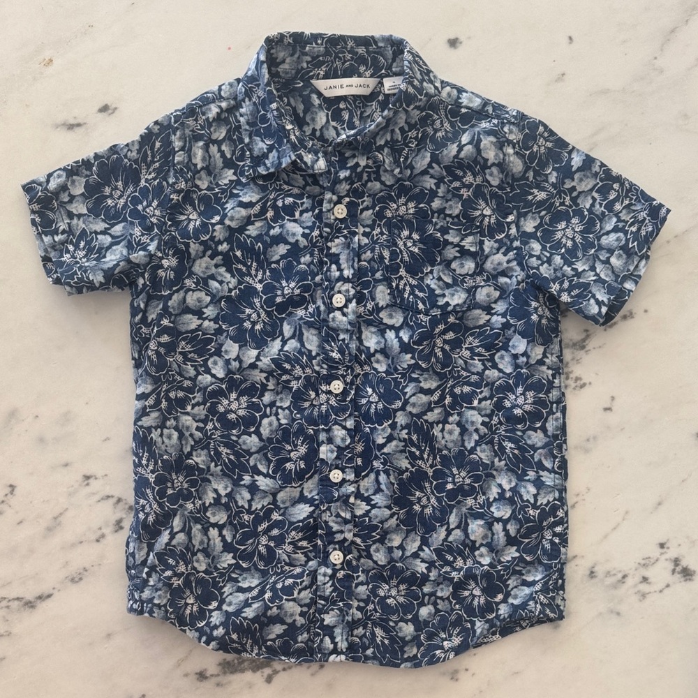 Janie and Jack Navy Hawaiian Floral Button Down Shirt